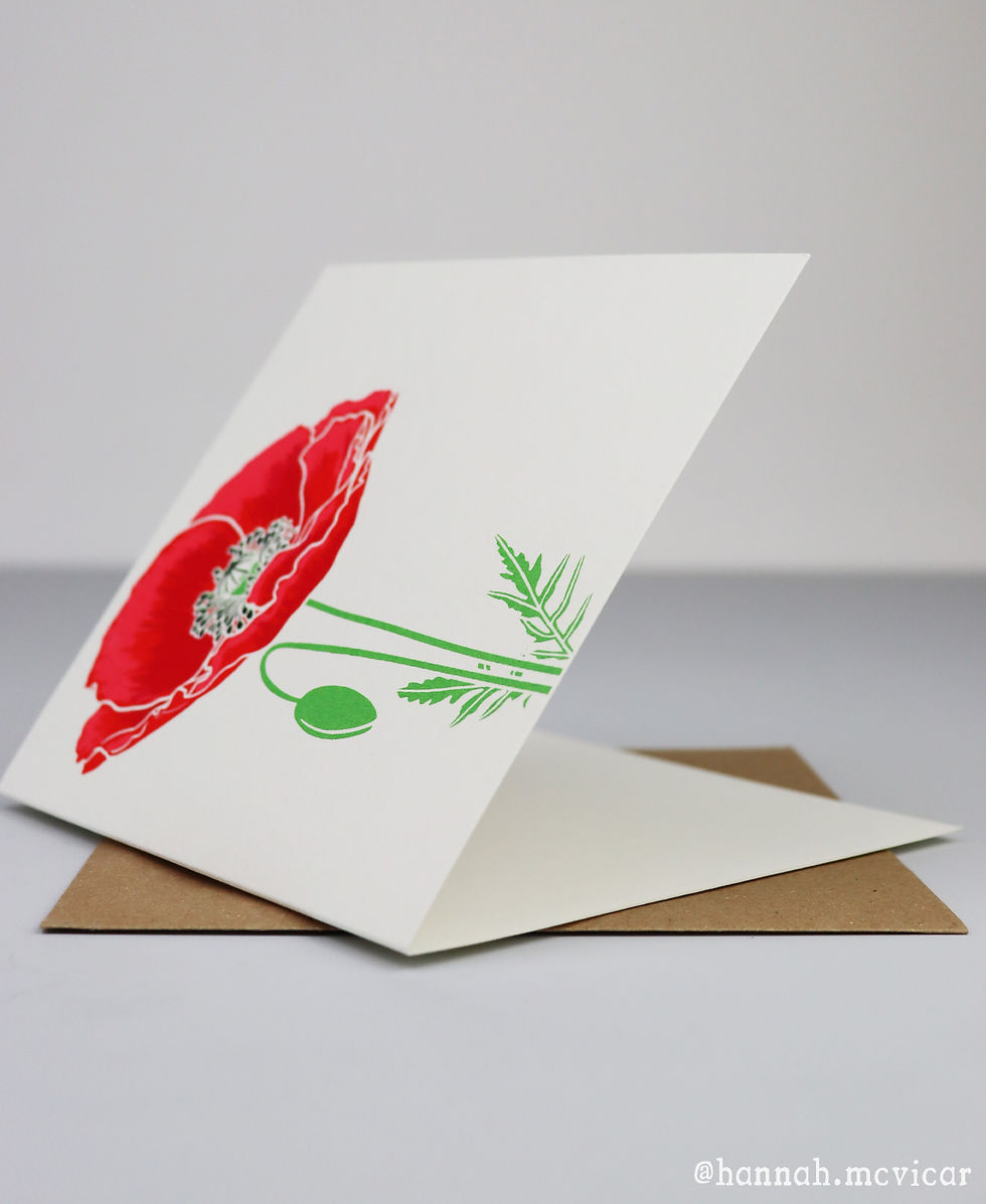 Thumbnail: Poppy, screenprinted greeting card, made by Hannah McVicar