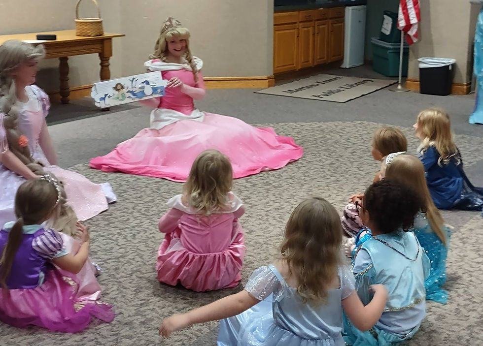 Princesses visiting a public library for a free public event.