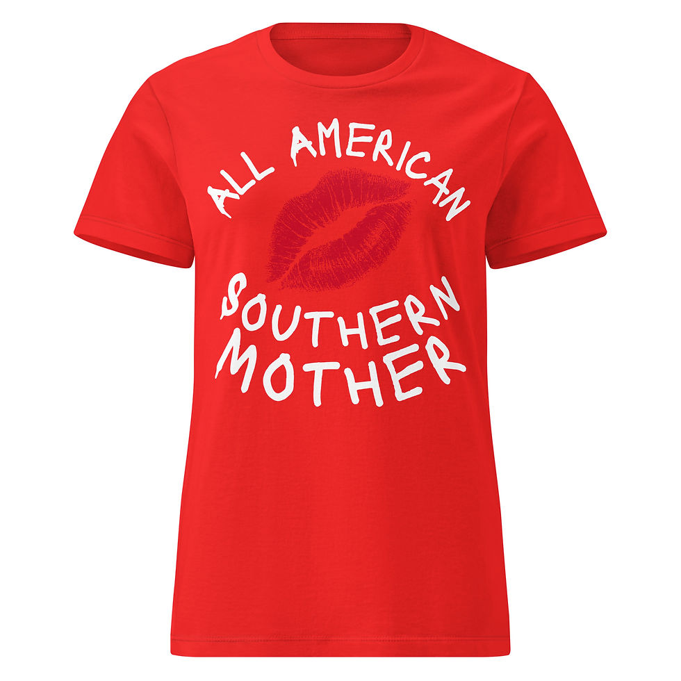 Thumbnail: All American Southern Mother - womens limited edition shirt or t-shirt from trillep creative studios, front kiss lips for her