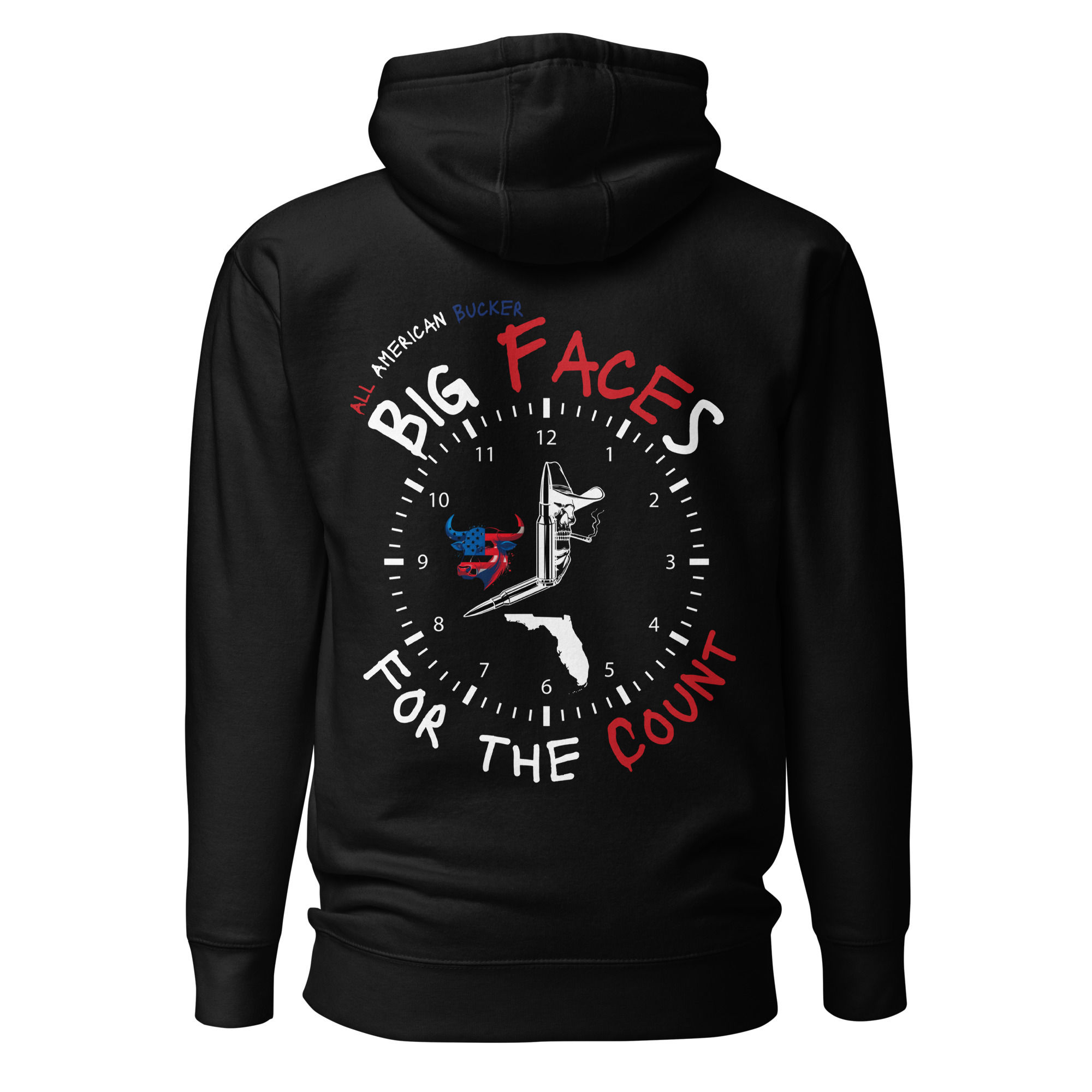 Big Faces for the Count Bucking Hard Hoodie from All American Bucker an outlaw country clothing brand, trill e p