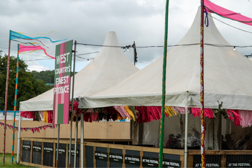 pink, maroon, yellow and red tassles at festival