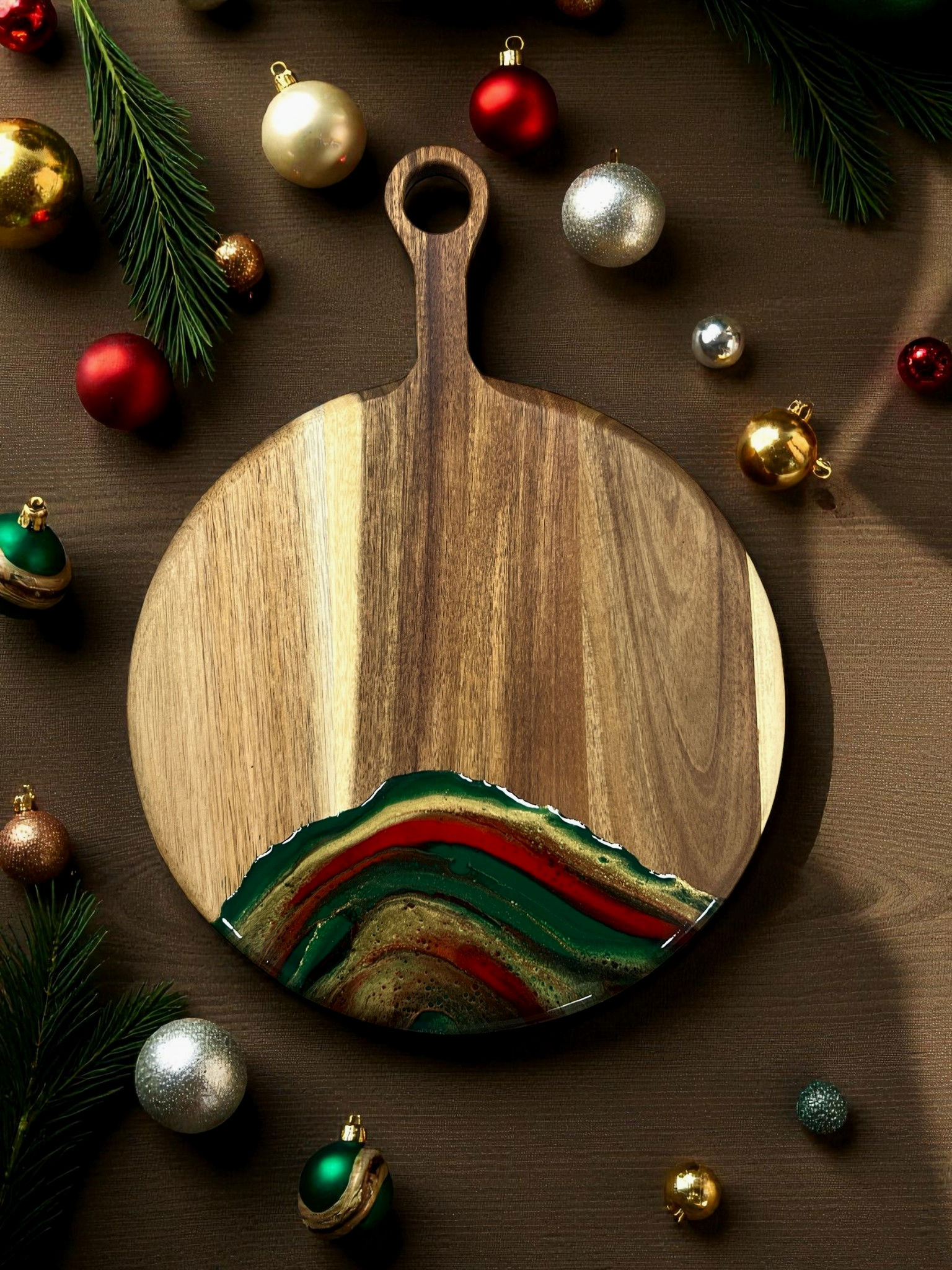 Holiday round acacia cheese board
