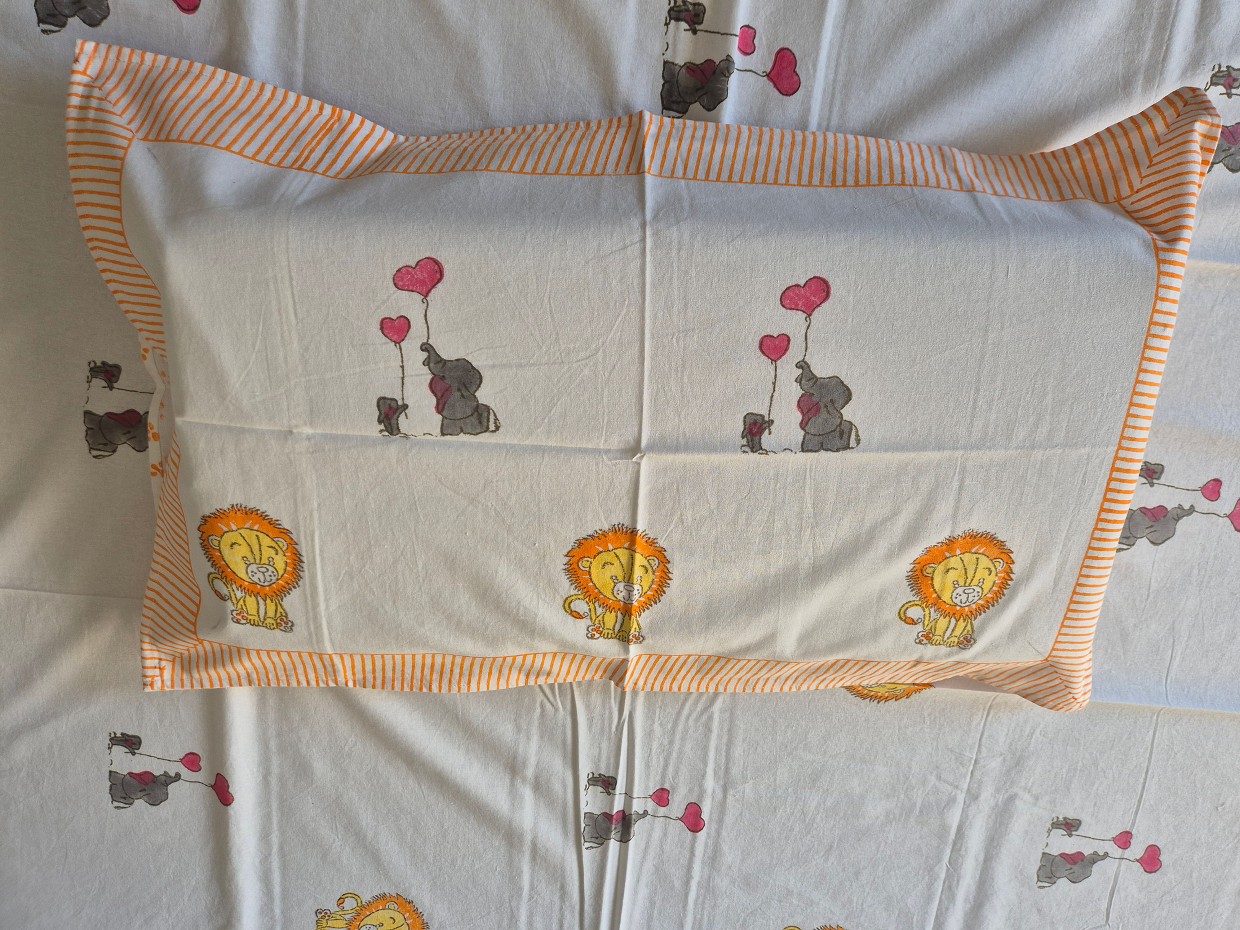 Little Lion Handblock Cotton Single Bedsheet