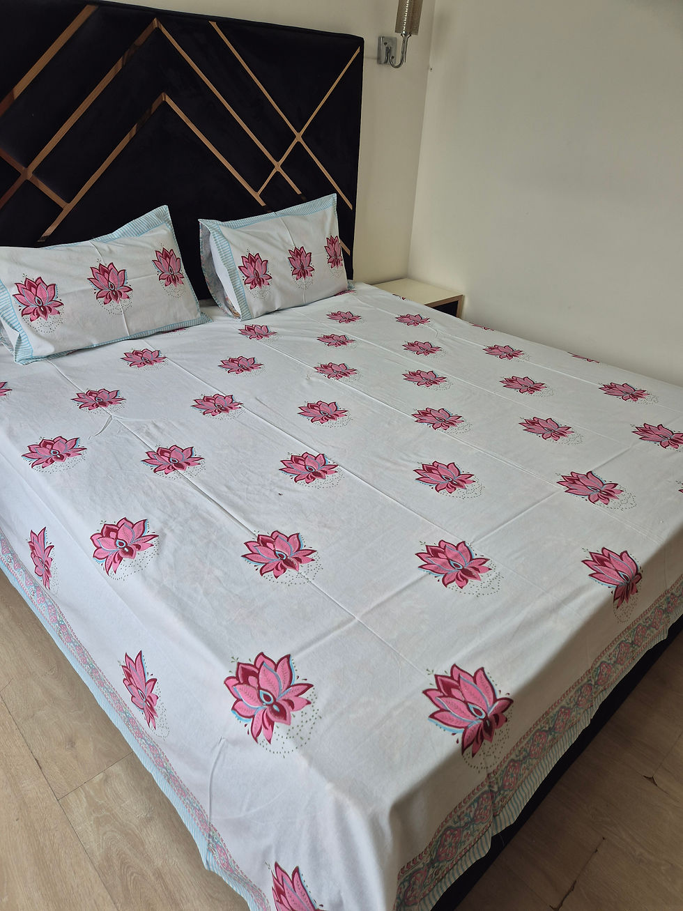 Thumbnail: Pink lotus Floral Handblock Double Bedsheet