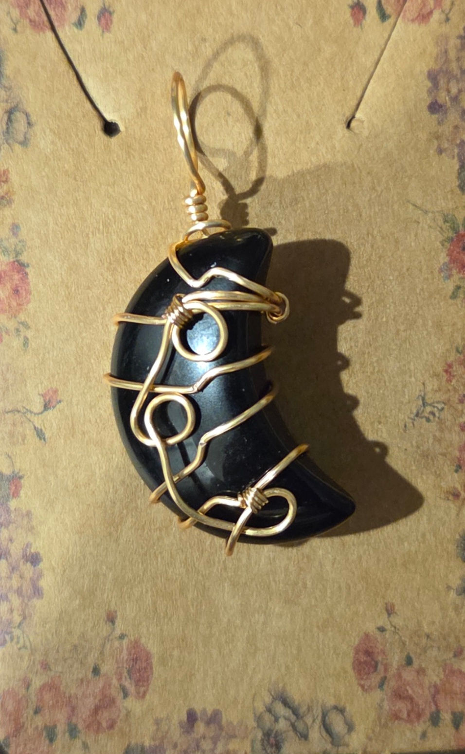 Thumbnail: Obsidian Moon Pendant Wrapped in 14kt Gold