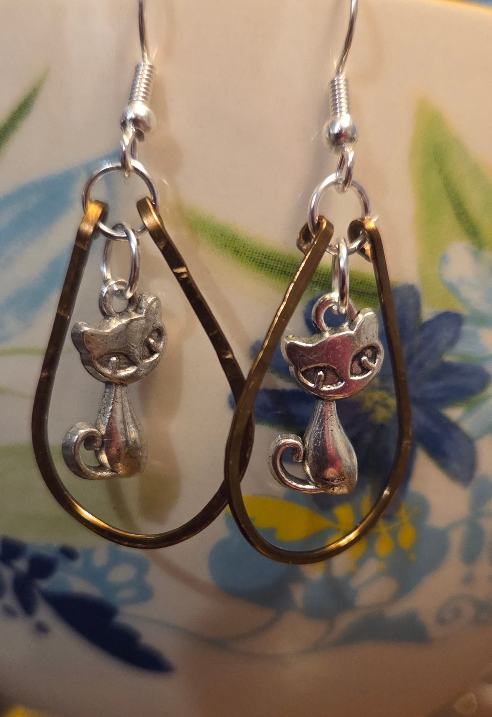Bronze and Silver Freya kitty earrings 
