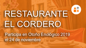 Restaurante El Cordero participa el 24 noviembre en "Otoño Enológico"