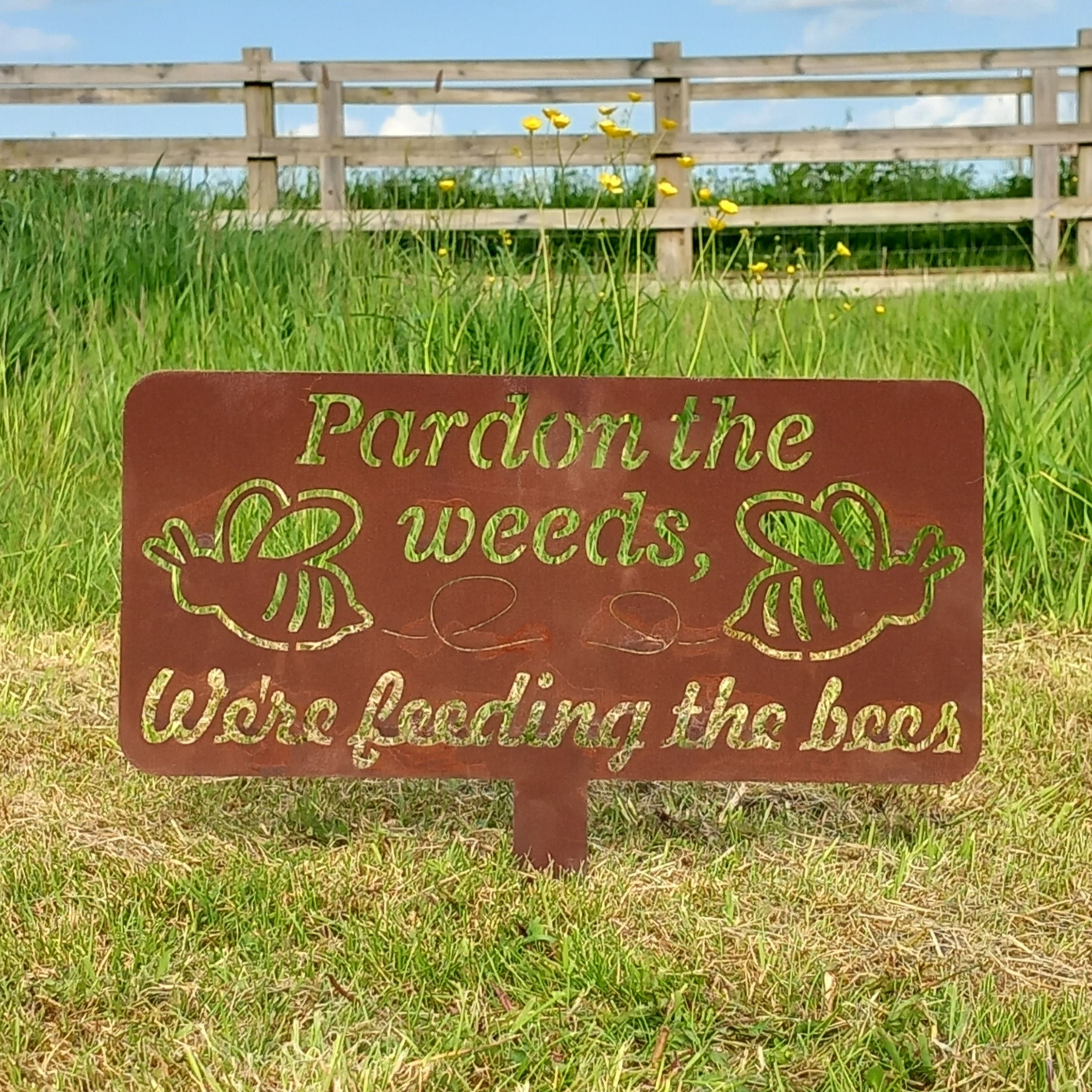 'Pardon the Weeds' Garden Sign
