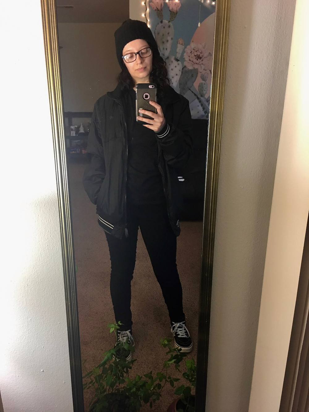 Same shirt, same jeans, same shoes, plus a beanie and my boyfriend's jacket