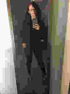 Same pants, but I switched the shirt for a black sweater, and the black heels for grey heels