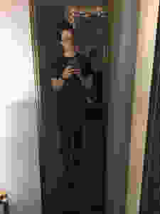 Plain black leggings WITH POCKETS, and that same black t-shirt, paired with my black and gold Puma sneakers