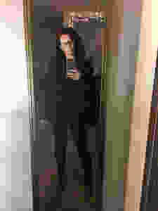 Same black shirt and jeans, but I added a moto-style jacket and faux-leather boots