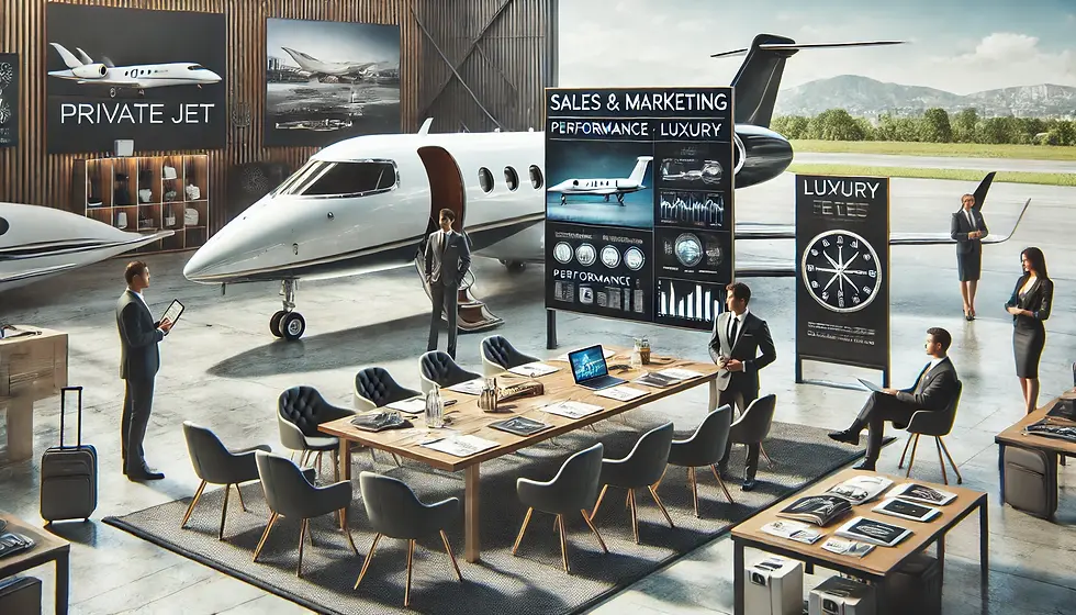 DALL·E 2024-11-21 09.32.50 - An image depicting sales and marketing in the private jet ind