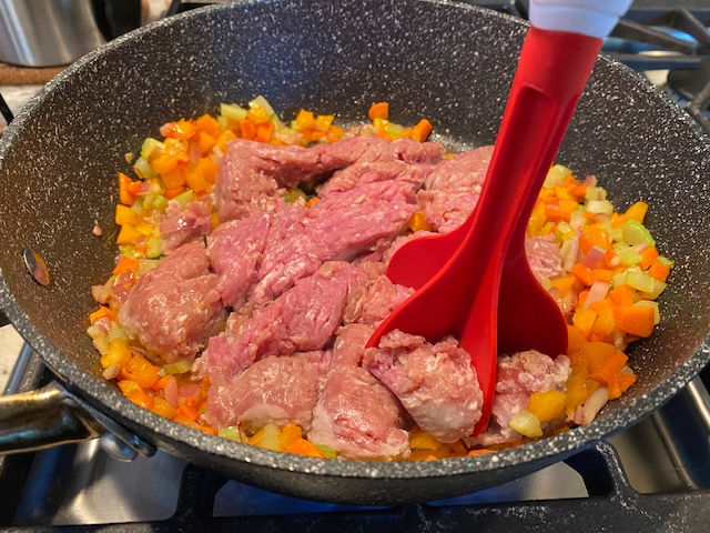 Adding turkey to sauté