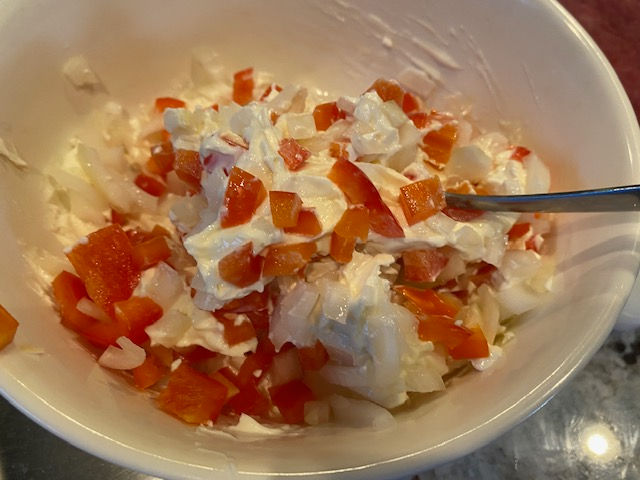 Cream cheese onions pepper