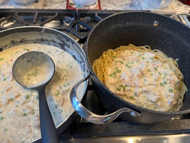 Scoop in sauce into pasta