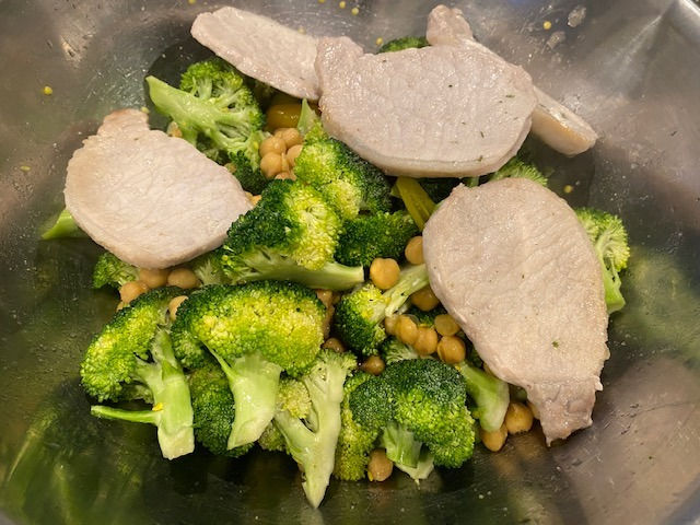 Add pork to veggies & toss