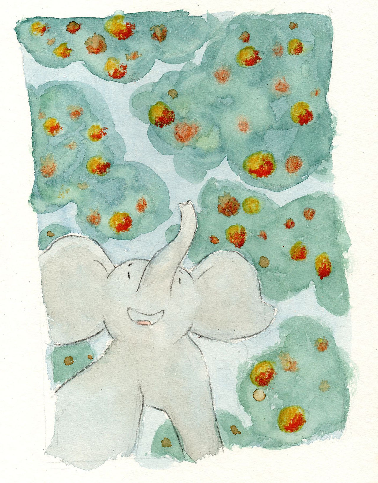 illustration watercolor orange tree elephant