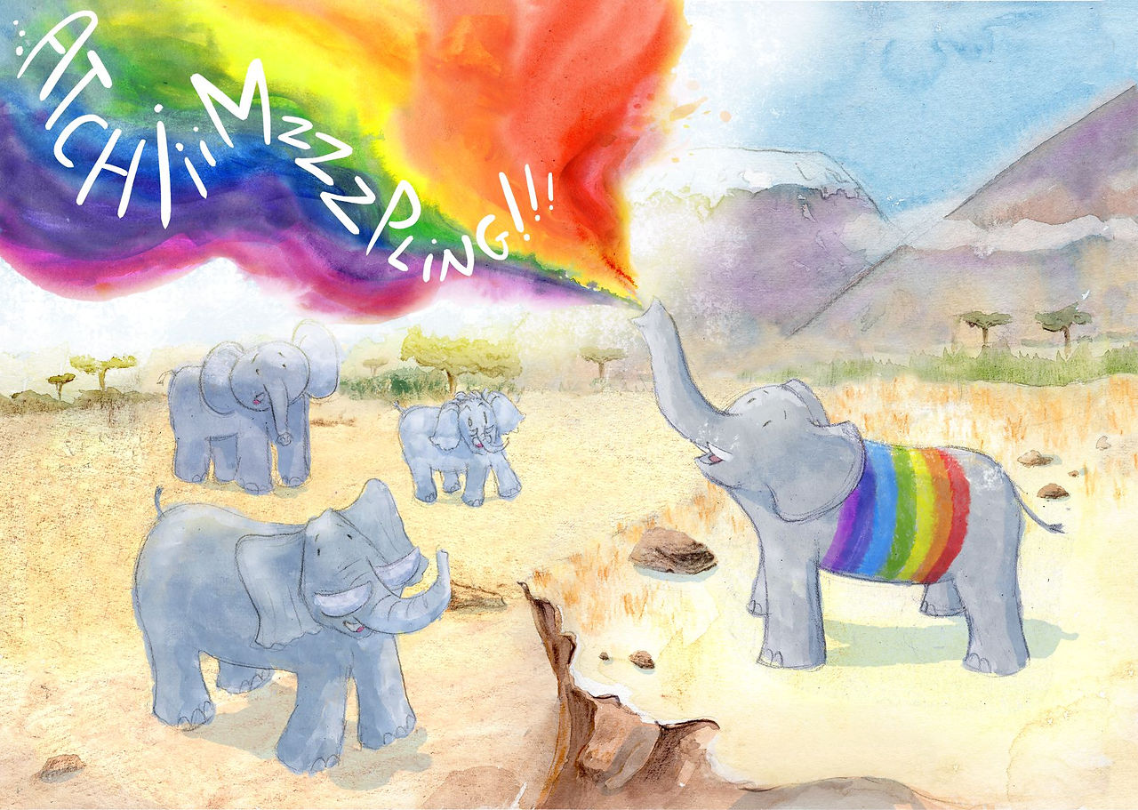 illustration watercolor savana elephants rainbow pride