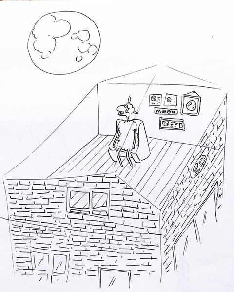 sheep character looking enchanted at the moon
