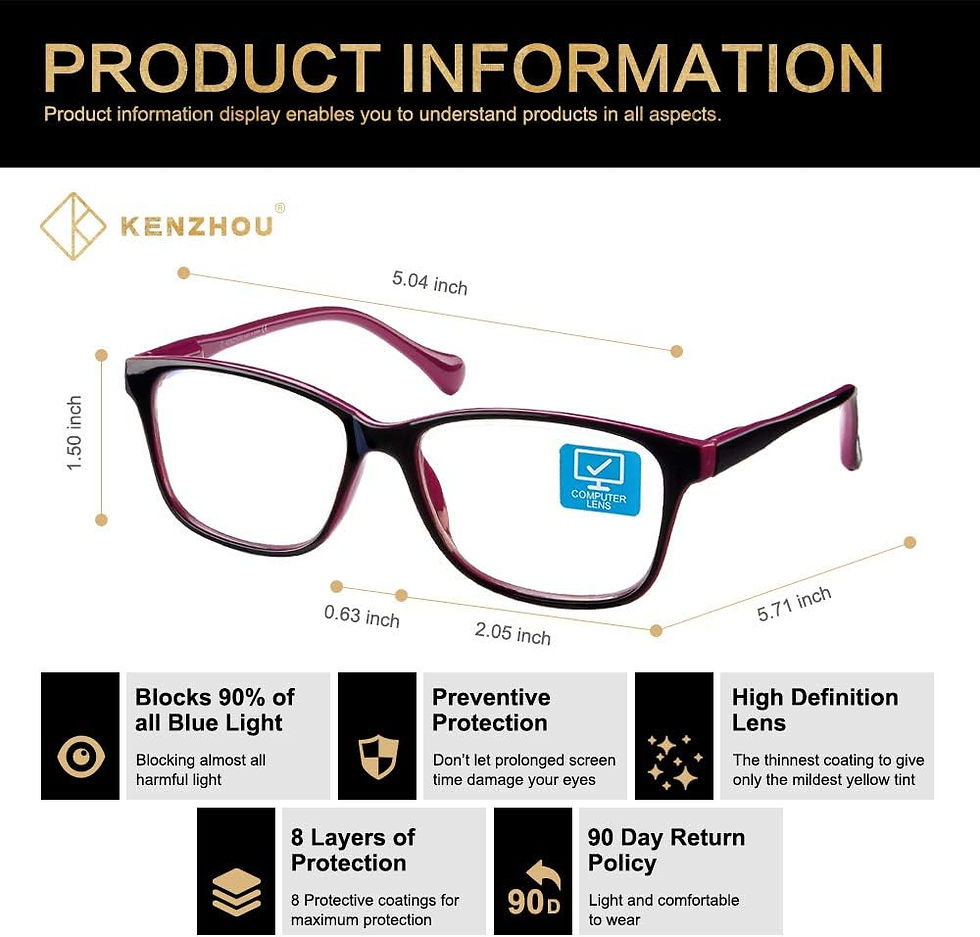 K KENZHOU Blue Light Blocking Computer Glasses Anti Eyestrain Unisex for Women/Men