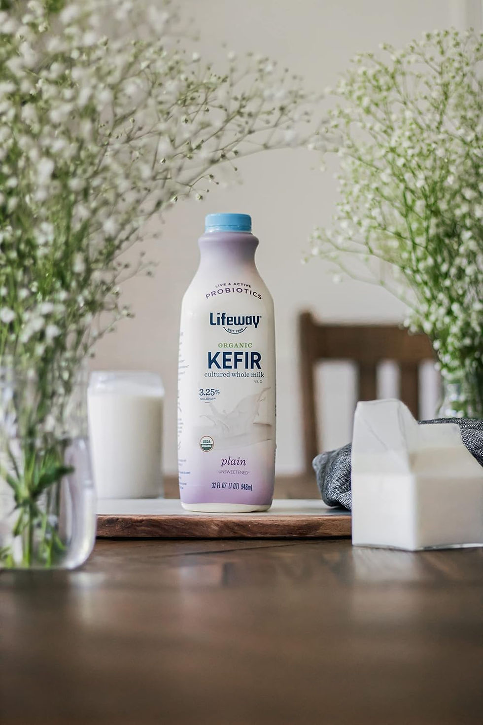 Lifeway Organic Whole Milk Kefir - 10g Protein, 12 Live Active Probiotic Cultures, Up to 99% Lactose Free, Gluten Free