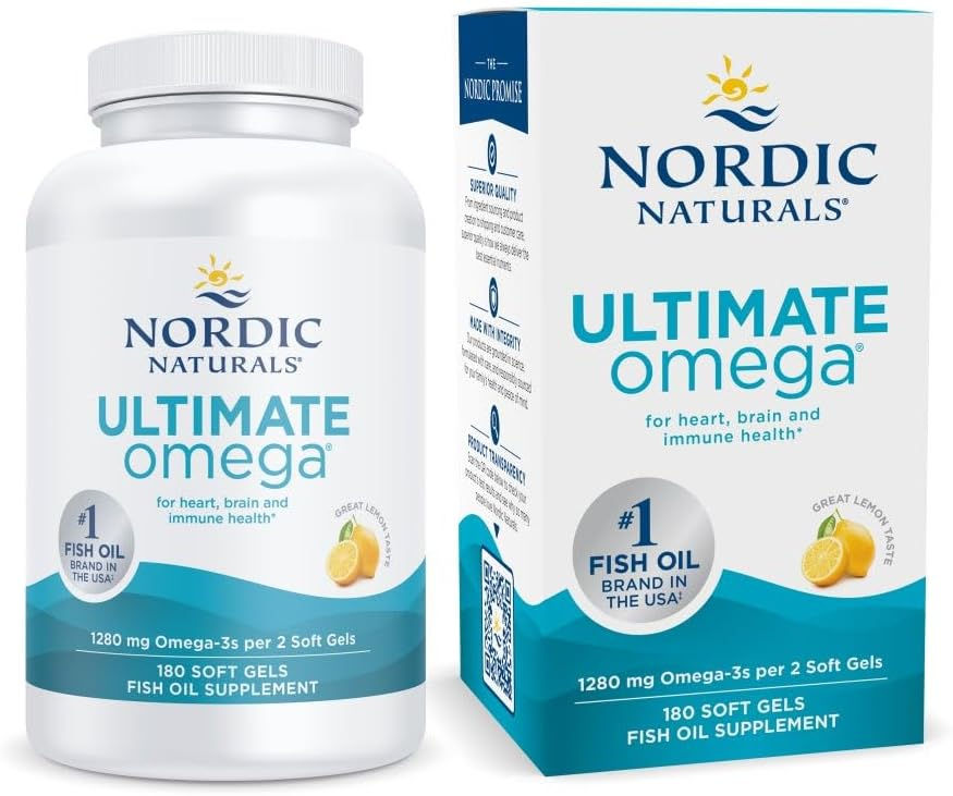 Nordic Naturals Ultimate Omega, Lemon Flavor - 180 Soft Gels - 1280 mg Omega-3 - High-Potency Omega-3 Fish Oil with EPA & DHA - Promotes Brain & Heart Health - Non-GMO