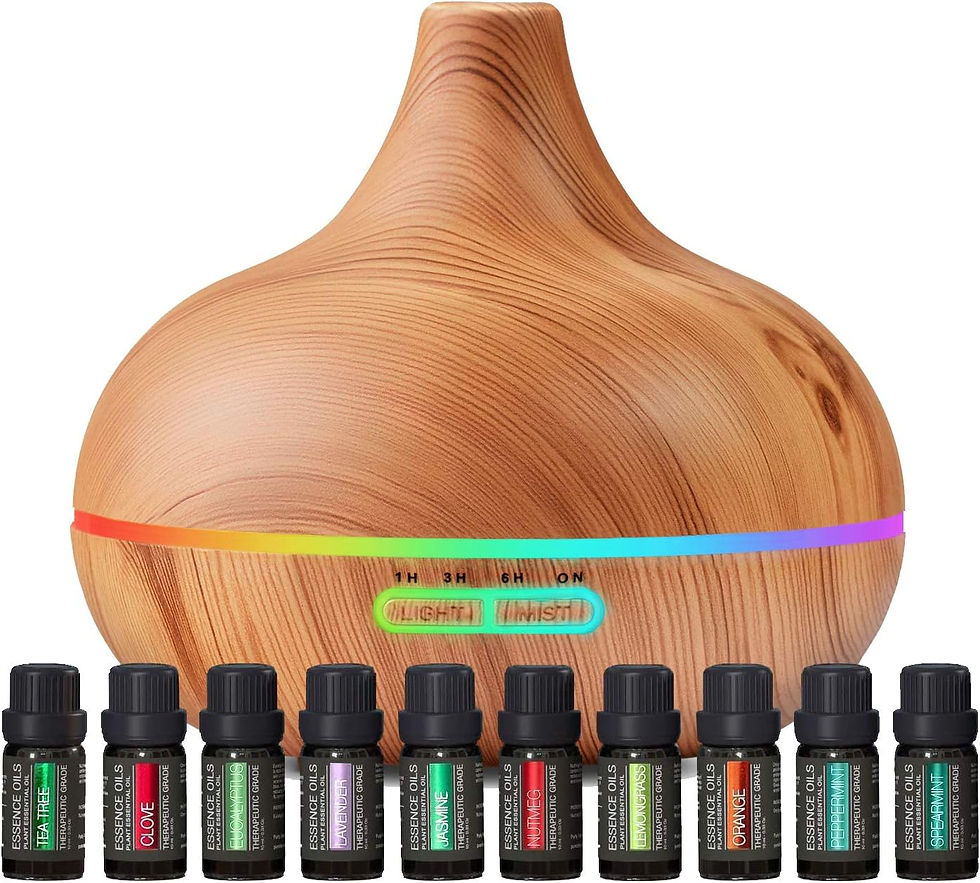 Ultimate Aromatherapy Diffuser & Essential Oil Set - Ultrasonic Top 10 Oils Modern with 4 Timer 7 Ambient Light Settings Therapeutic Grade 