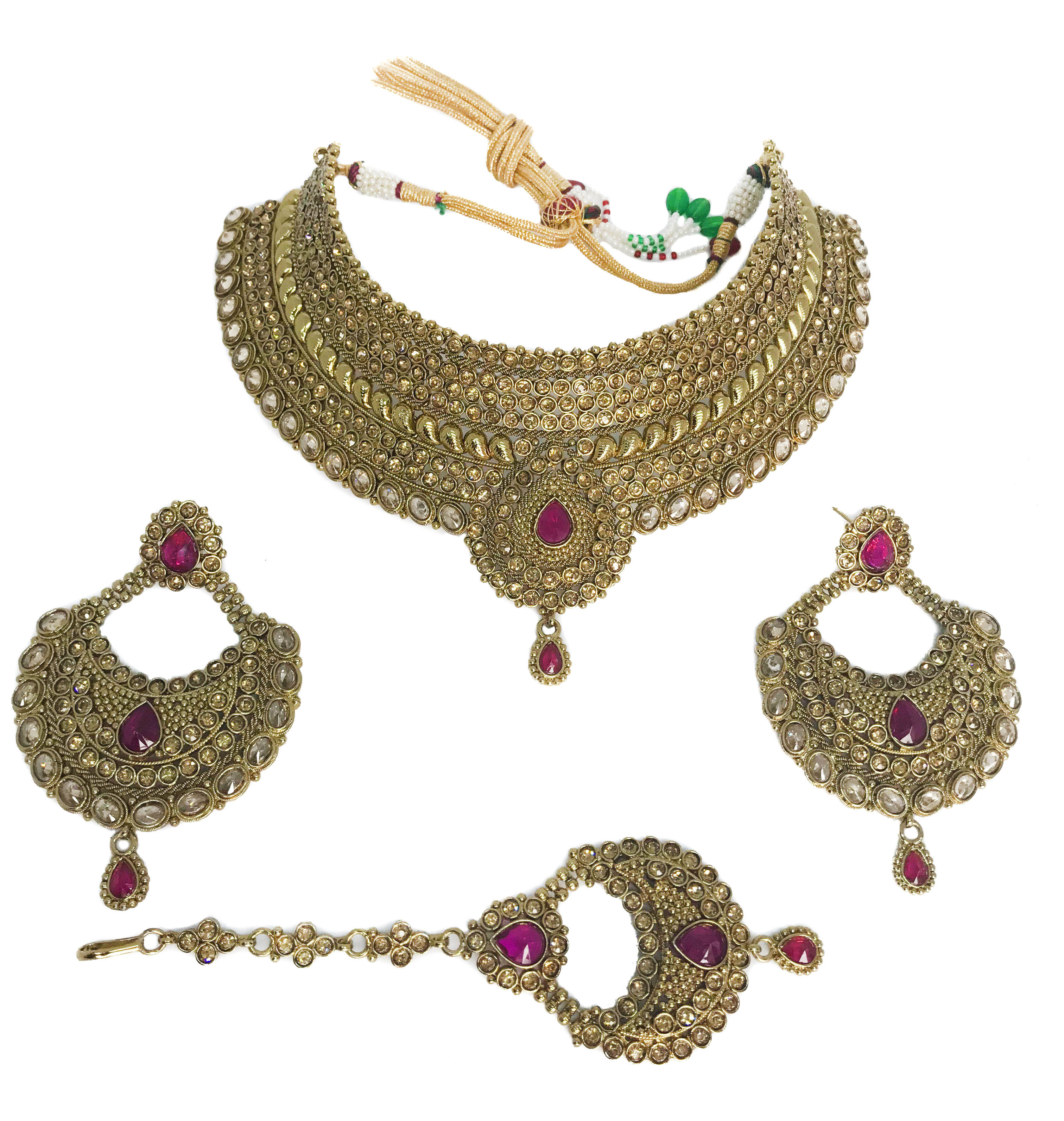 Gold & Purple Polki Stone Necklace Set