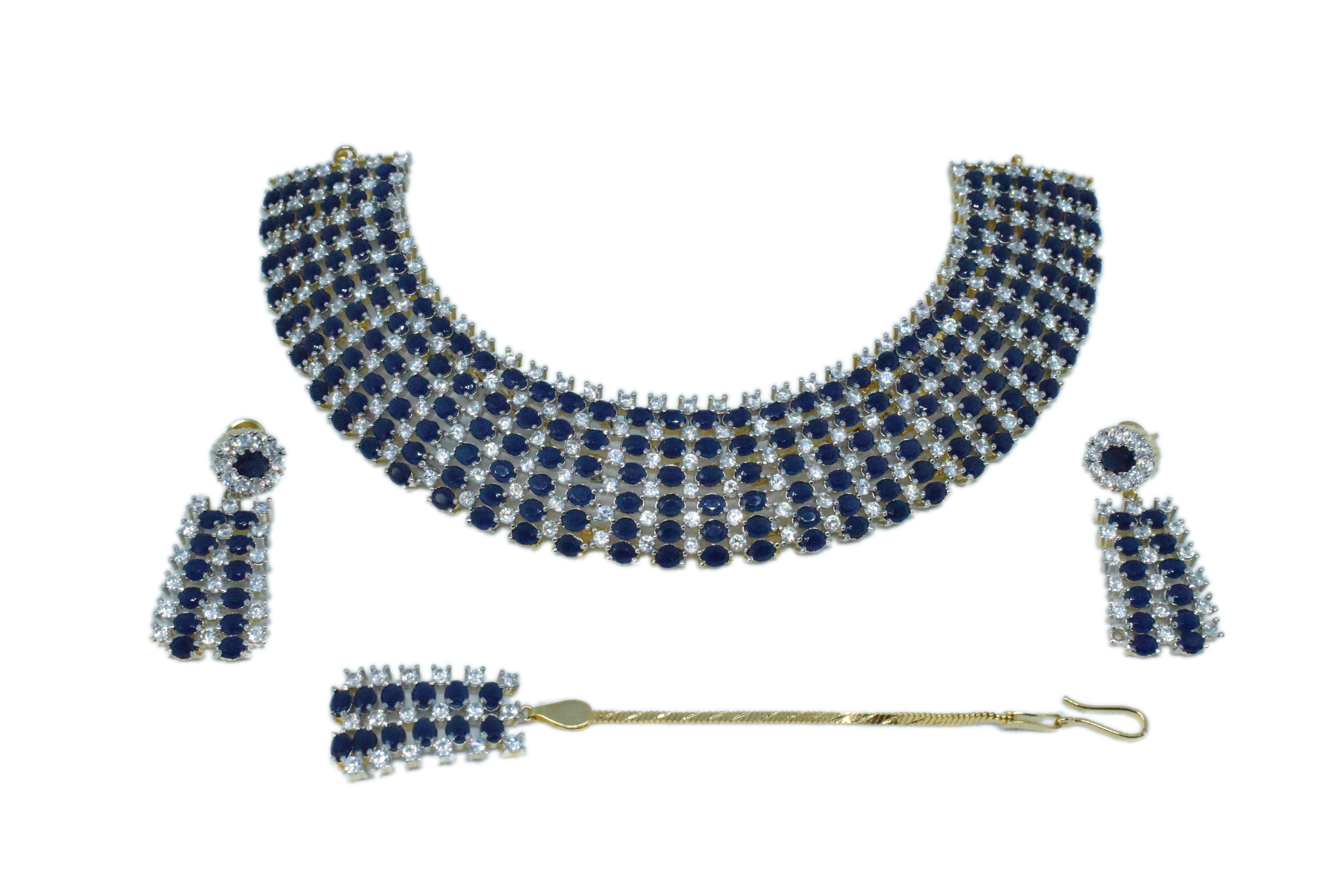 Gold & navy blue stone choker set