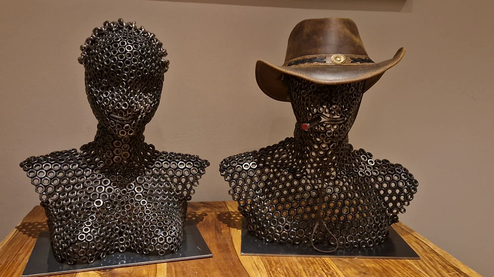 Thumbnail: Head and shoulders made of nuts with chain hair