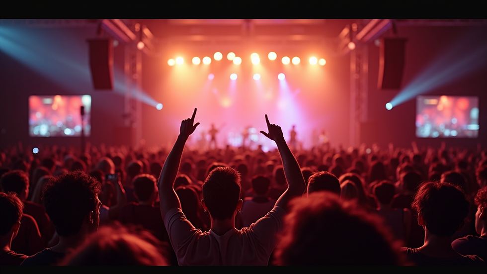 High angle view of a concert crowd enjoying a live music event
