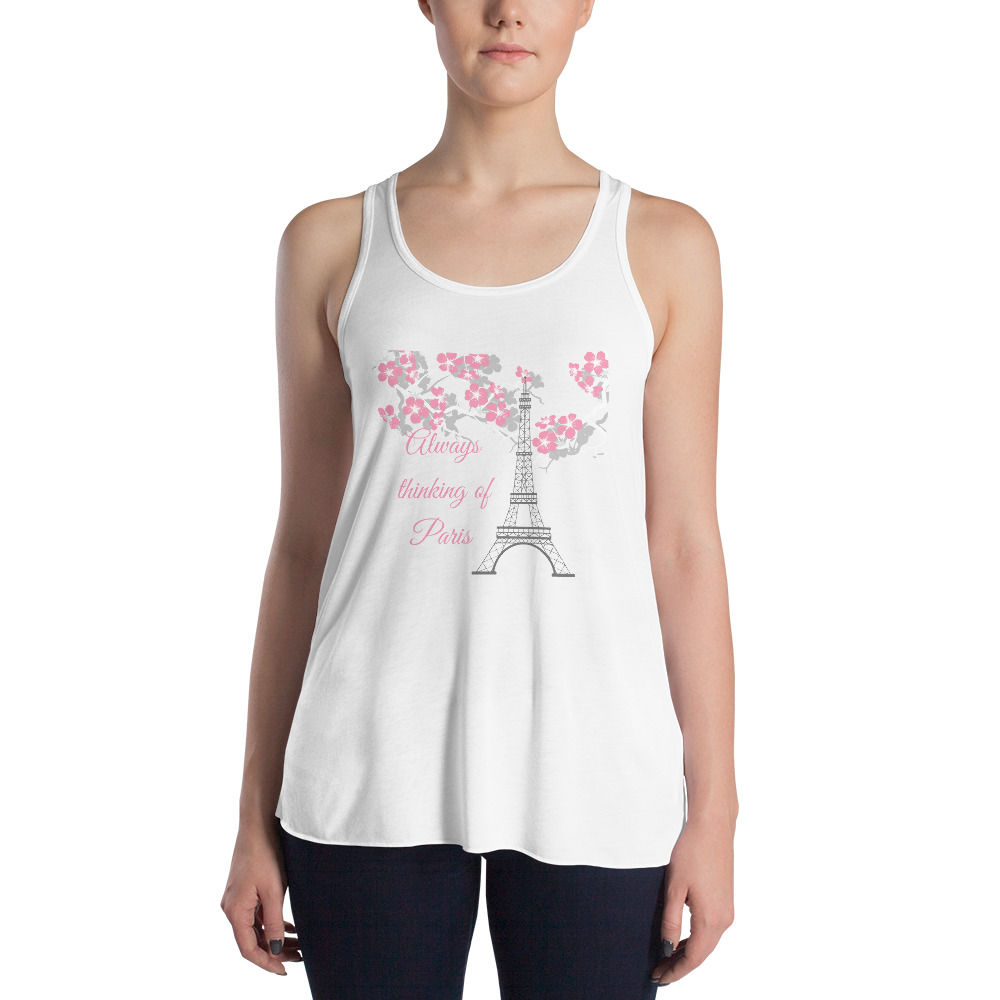 Always Thinking About Paris Super Soft White Racerback Flowy Tank Top