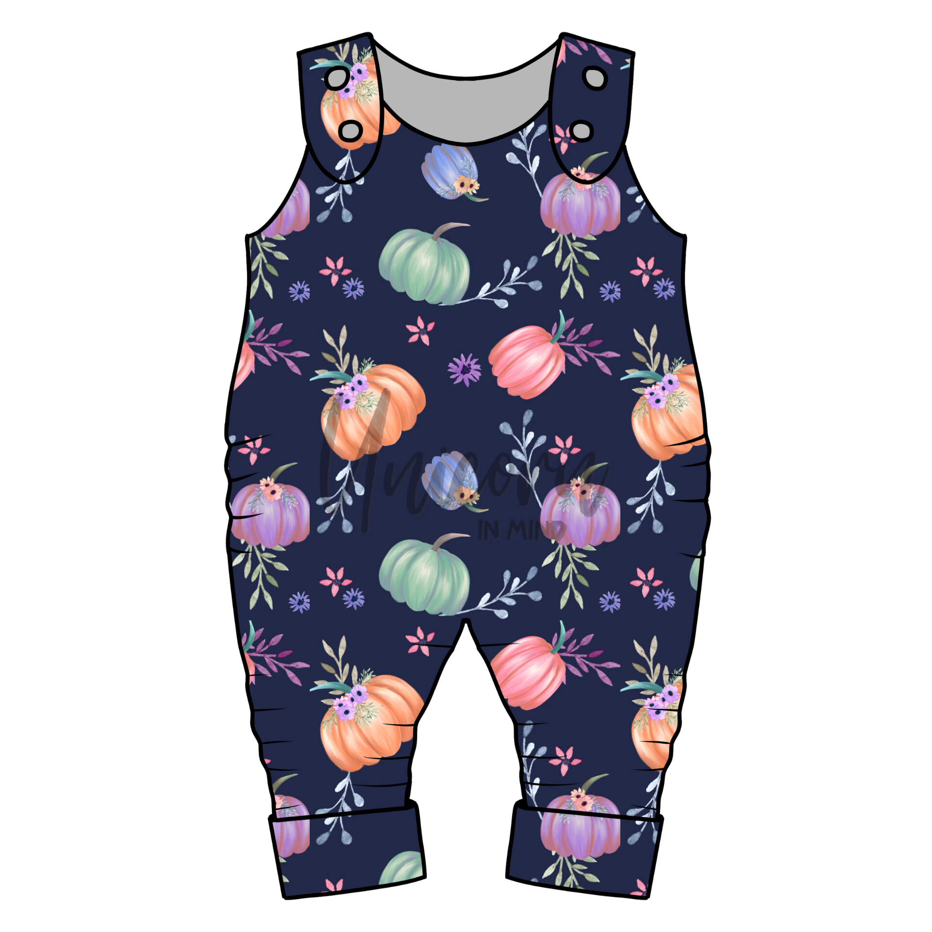 MADE TO ORDER Floral Pumpkins On Blue Grow With Me Romper