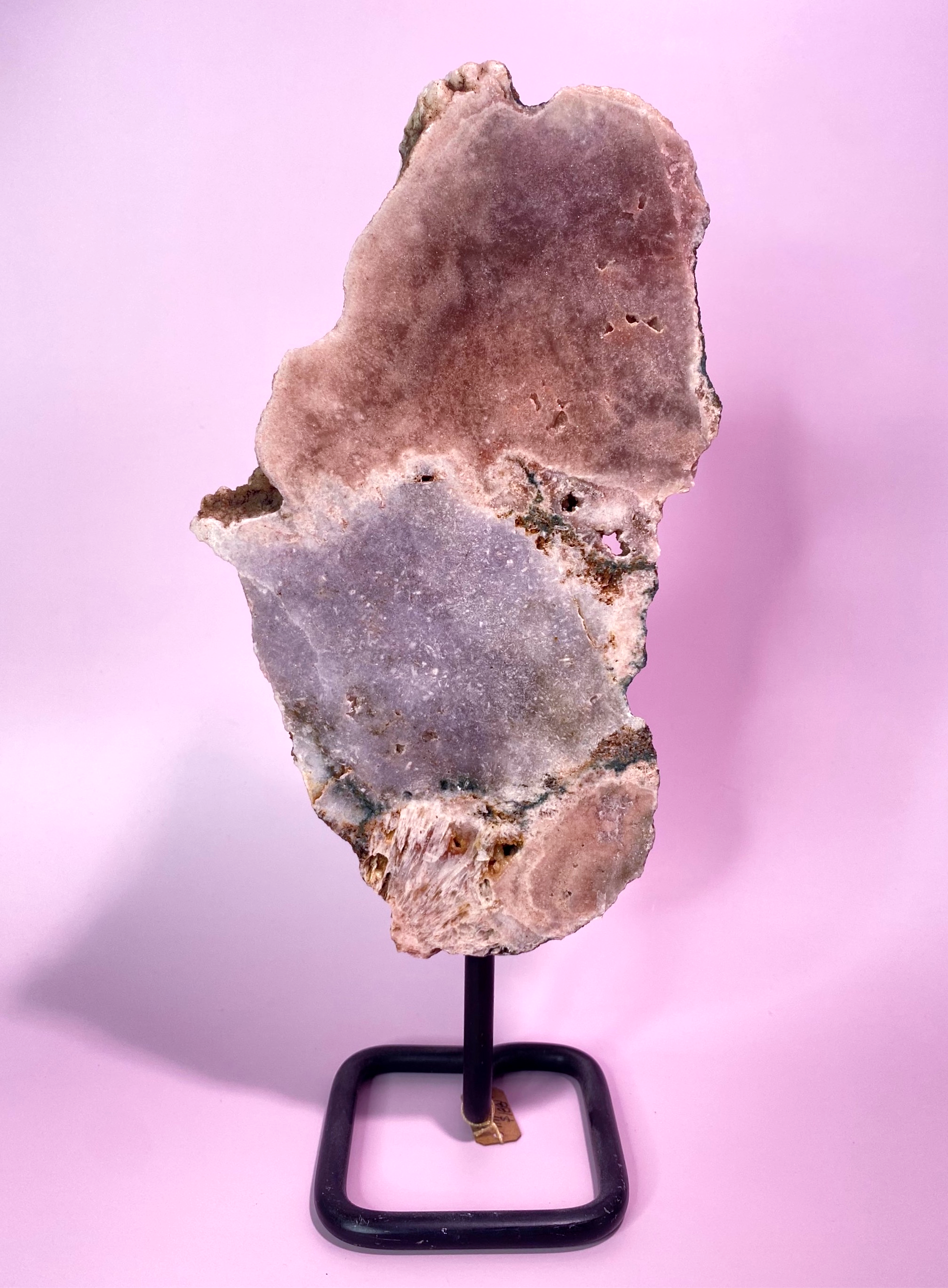 Large Pink Amethyst slab on stand