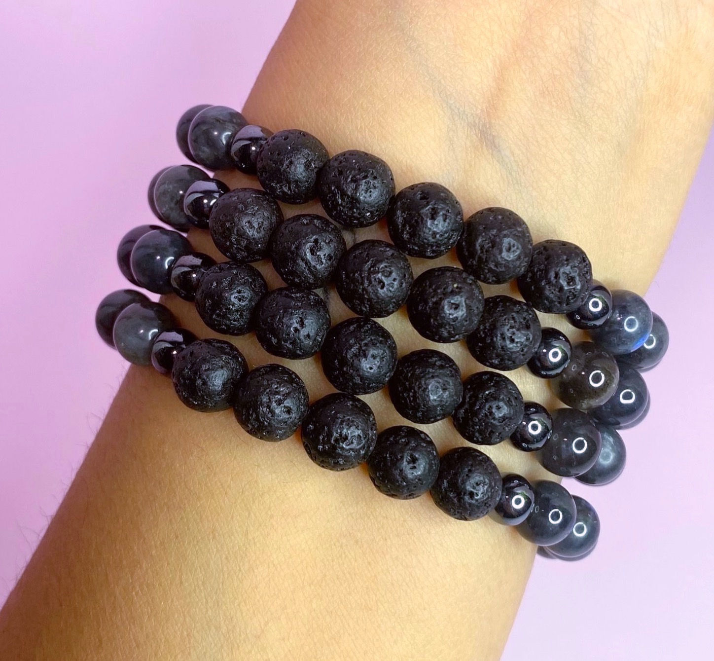 Labradorite, Hematite,& Lava Stone - 8mm