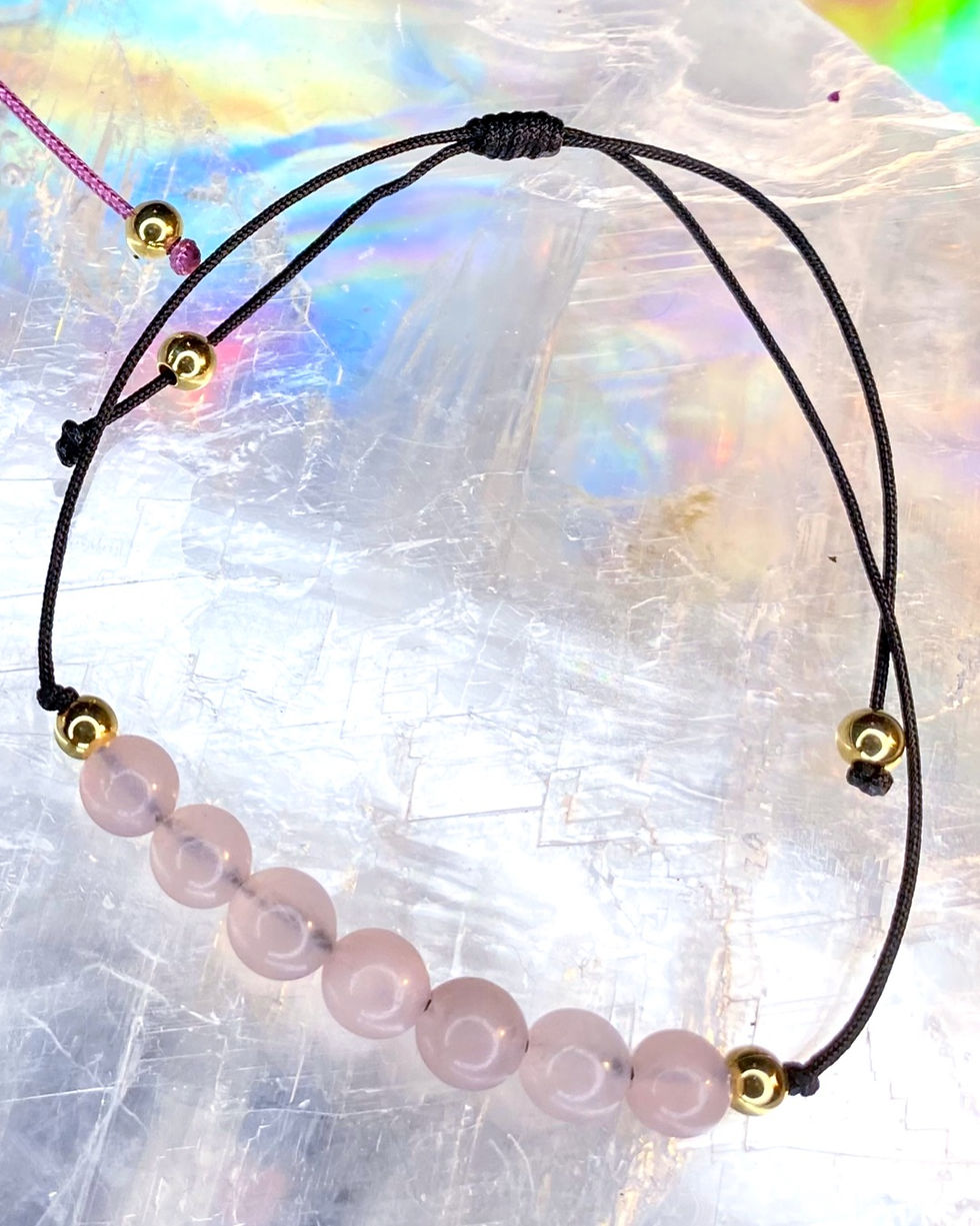 Thumbnail: Rose Quartz minimal cord bracelet gold filled