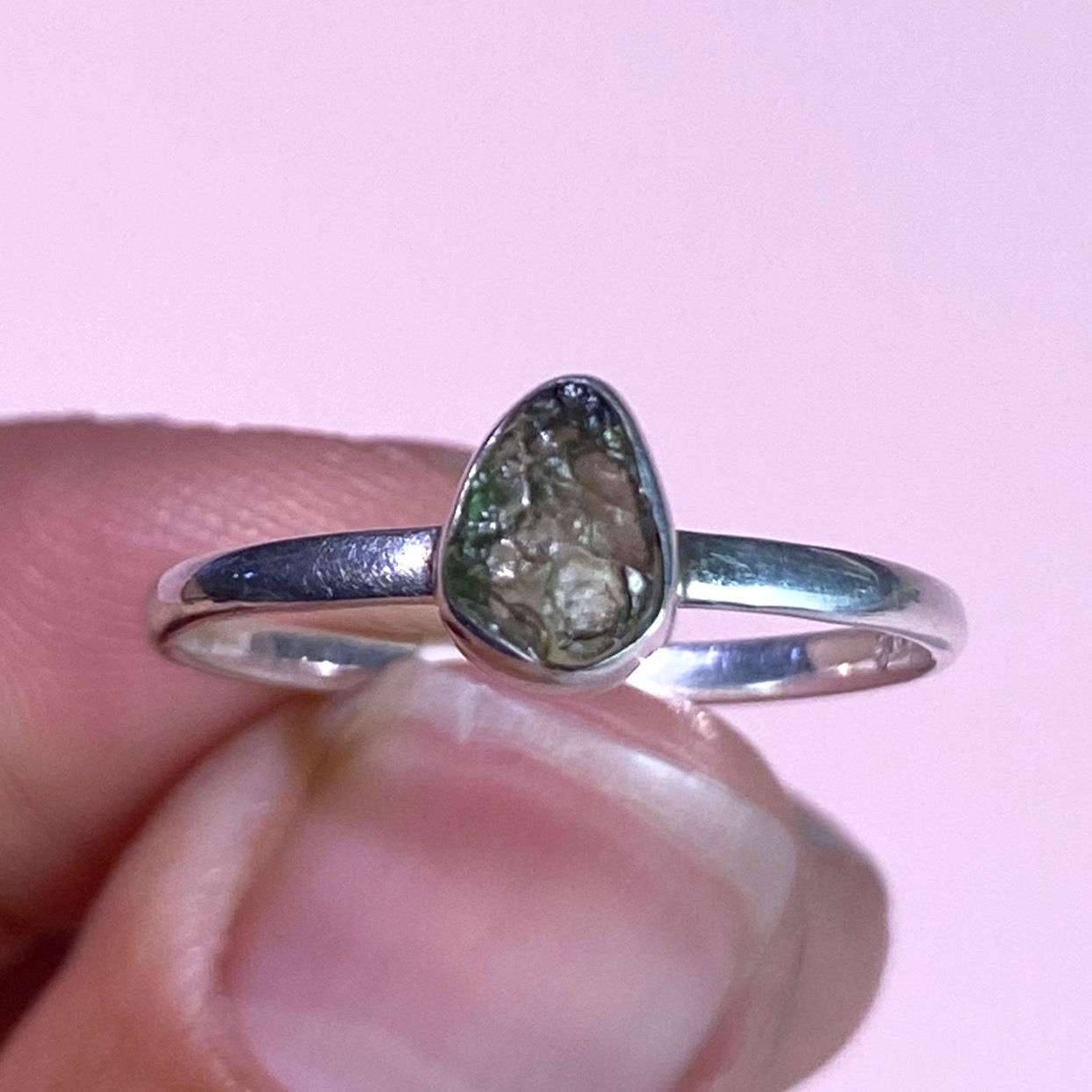 Moldavite ring size 9 1/4  -triangular