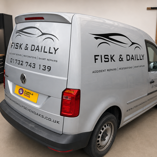 Clean matt black van graphics side view by Purple Frog Signs