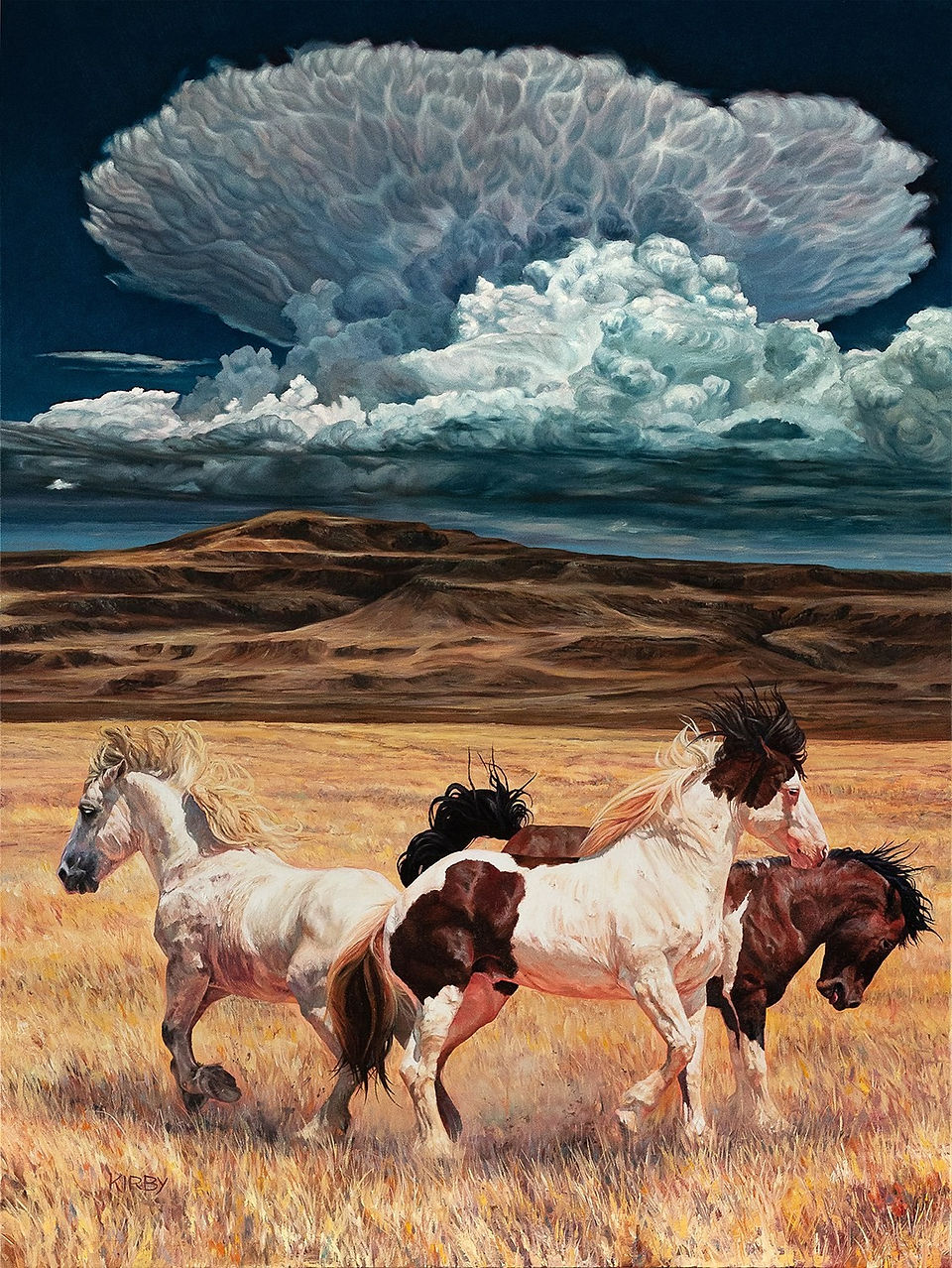 Danielle Kirby, epic painting of wild horses and a cloud formation