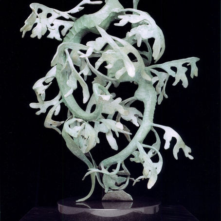 Helix27, by Jacquelyn Giuffre. Sculpture of leafy seadragons swirling like DNA Helix