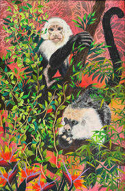 Lynne Reeves, two cheeky monkeys in a tree with vibrant colors