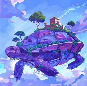 Nathaly Cajigas, art of a turtle carrying buildings