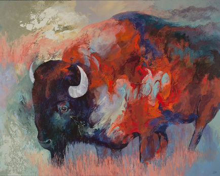 Thyra Moore, abstract painting of a bison or buffalo
