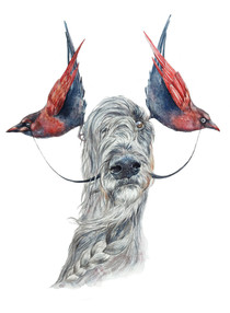 Inga Simonyte Deniz, surreal art of a dog with birds