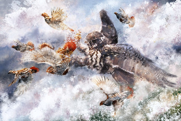 Elena Von Derau, Covey in Flight, digital art of birds in flight