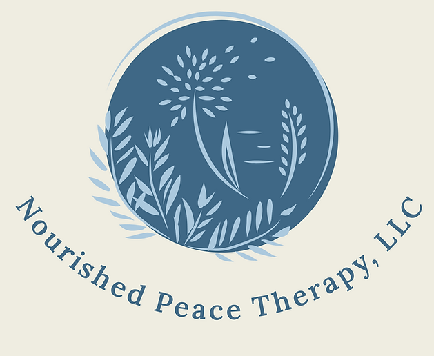 Company logo featuring a blue circle of plants and the text Nourished Peace Therapy, LLC. 