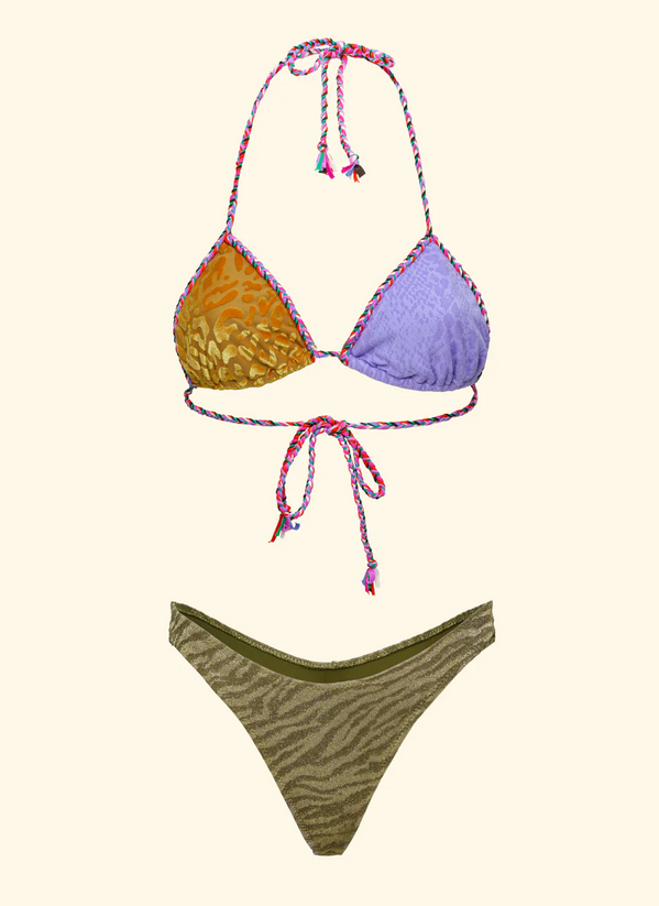 F**K - Costume Triangolo + Brasiliano Maculato Spalline Treccine - Multicolor