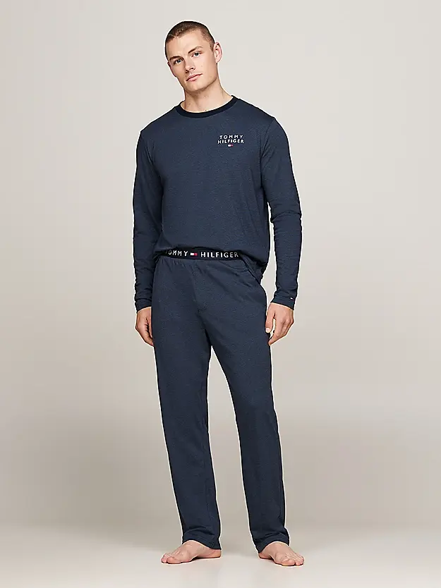 Tommy Hilfiger Pigiama Completo Modal Scrittina Petto Lato Blu