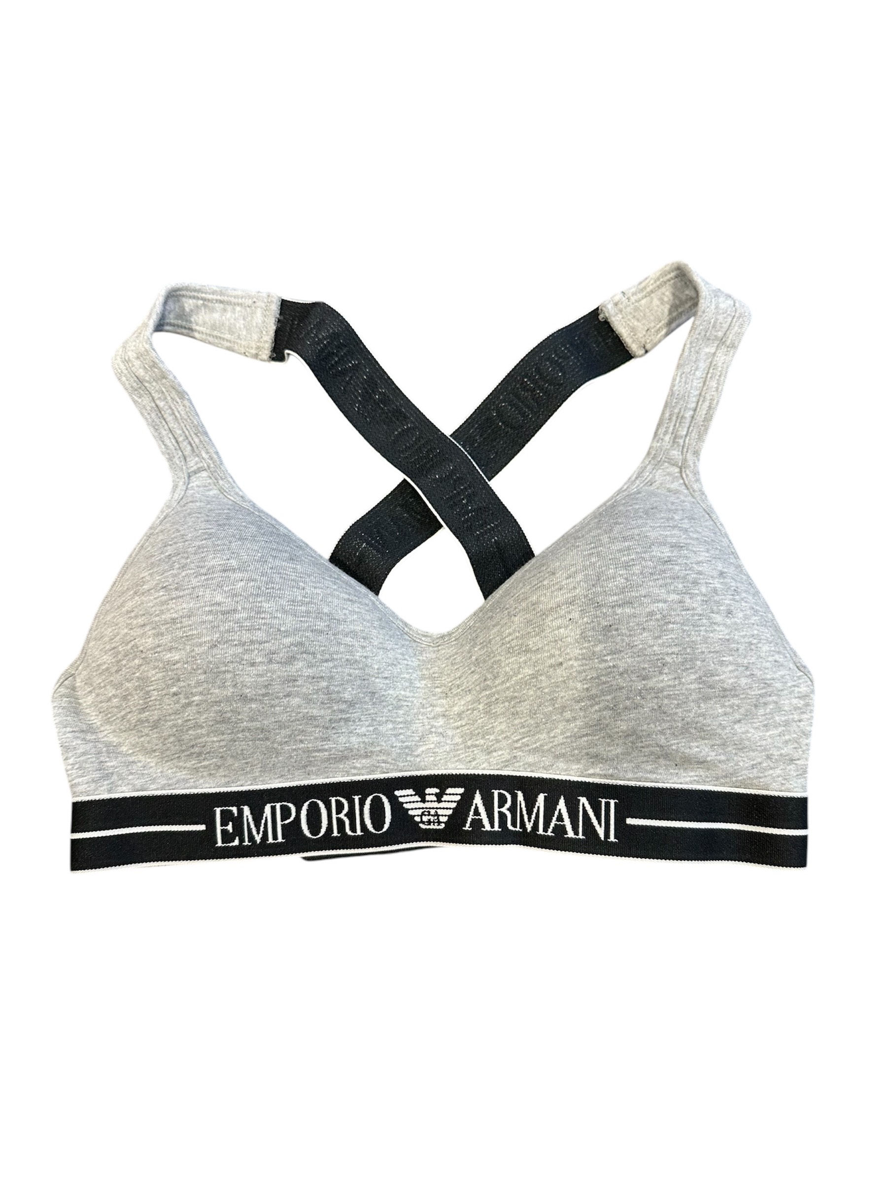 Armani -  Bralette Imbottita Elastico Scritta - Grigio